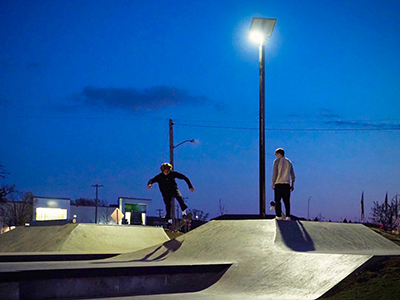 skate park LED lights at night