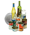 acceptable glass and metal recyclabls - wine bottles, glass jar, cans